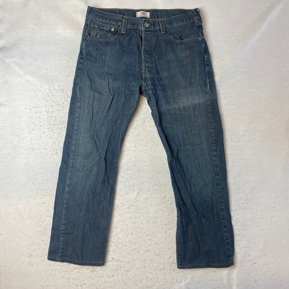Levi's 501 Straight Leg Jeans Mens W34 L32 Blue Button Fly Denim - Picture 5 of 9